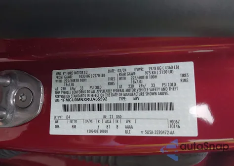 2024 Ford Escape St Line из США, поврежденный, VIN 1FMCU0MNXRUA65592